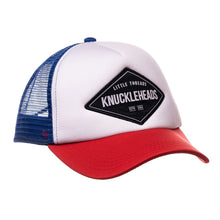 Load image into Gallery viewer, Knuckleheads Kids Trucker Hat Diamond Snapback Flat Bill Red &amp; Blue
